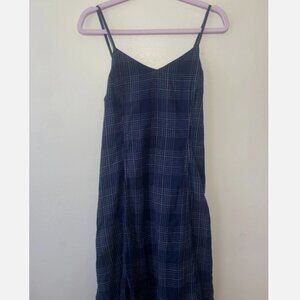 Vtg 90s Old Navy Blue Plaid Midi Slip Pleated Sleeveless Indie Grunge Waifcore